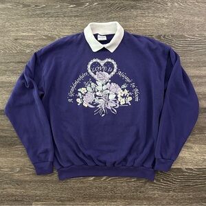 Vintage Santee by Pluma Grandma Sweatshirt Womens XL Purple Collared 90s Flowers